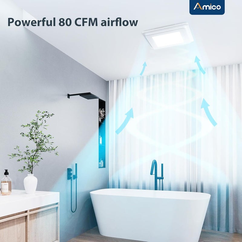 Amico Bathroom Exhaust Fan with Light, 80 CFM, 0.9 Sones, 5CCT, Easy Retrofit without Attic Access, Adjustable Bathroom Fan with light, Quiet Operation, ETL & FCC Certified - Image 5